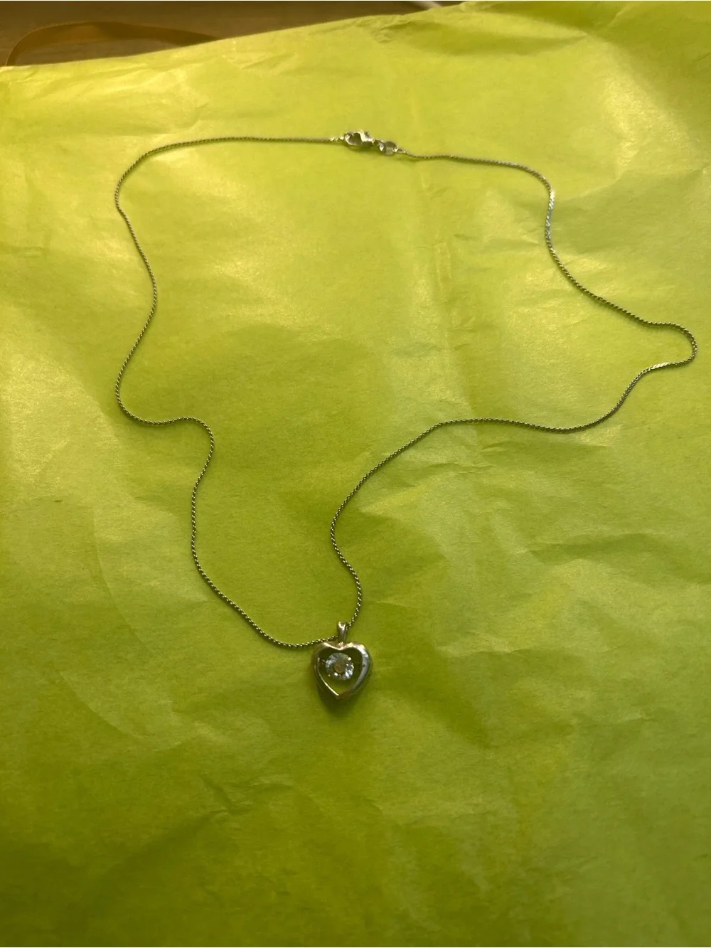 Sterling-Style Heart Pendant Necklace with Diamond - Picture 1 of 2